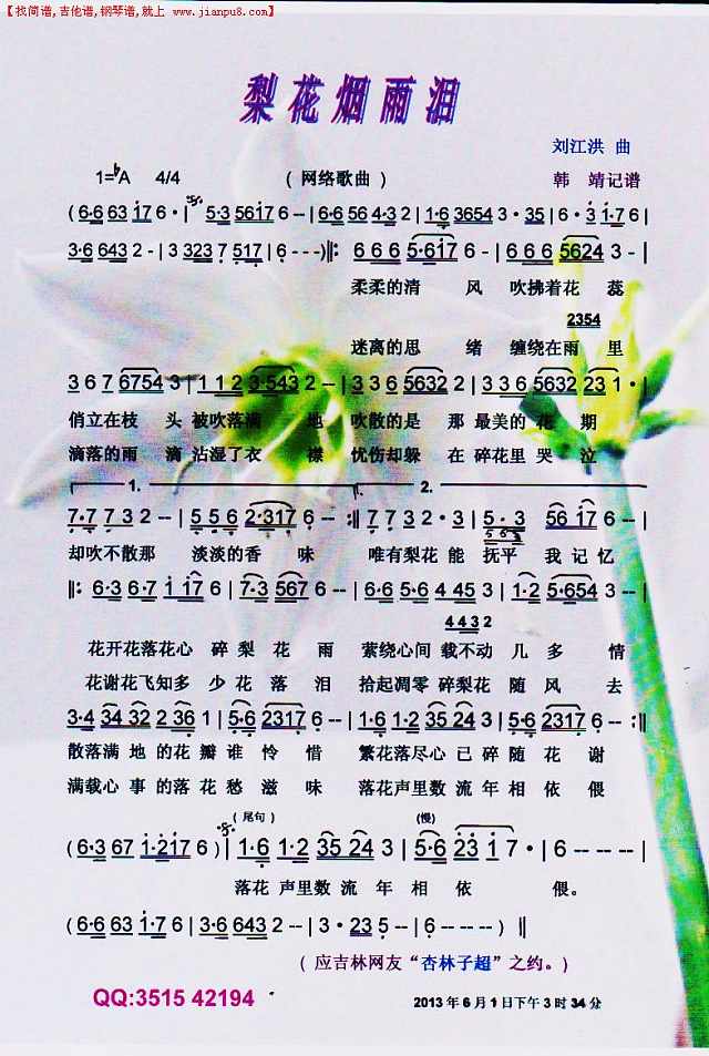 梨花烟雨泪【彩谱】简谱

