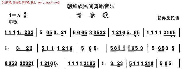 朝鲜族舞蹈音乐：青春歌简谱