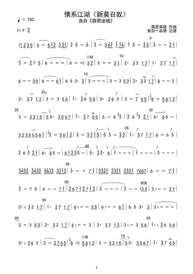 情系江湖 (新莫召奴)简谱