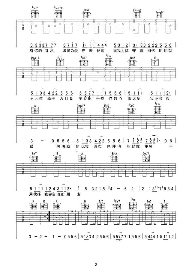 《明明就》最完美吉他弹唱谱简谱