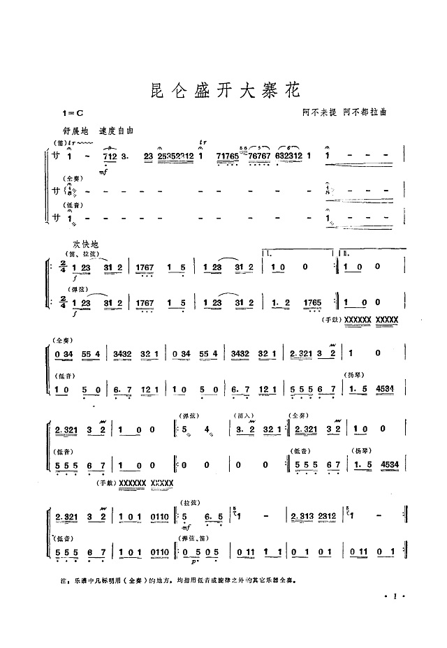 昆仑盛开大寨花(器乐合奏)简谱
