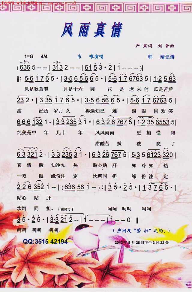 风雨真情【彩谱】简谱