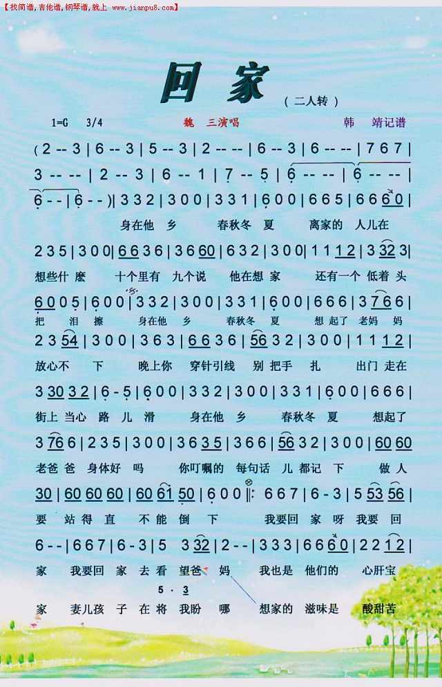 回家（二人转）【彩谱】简谱