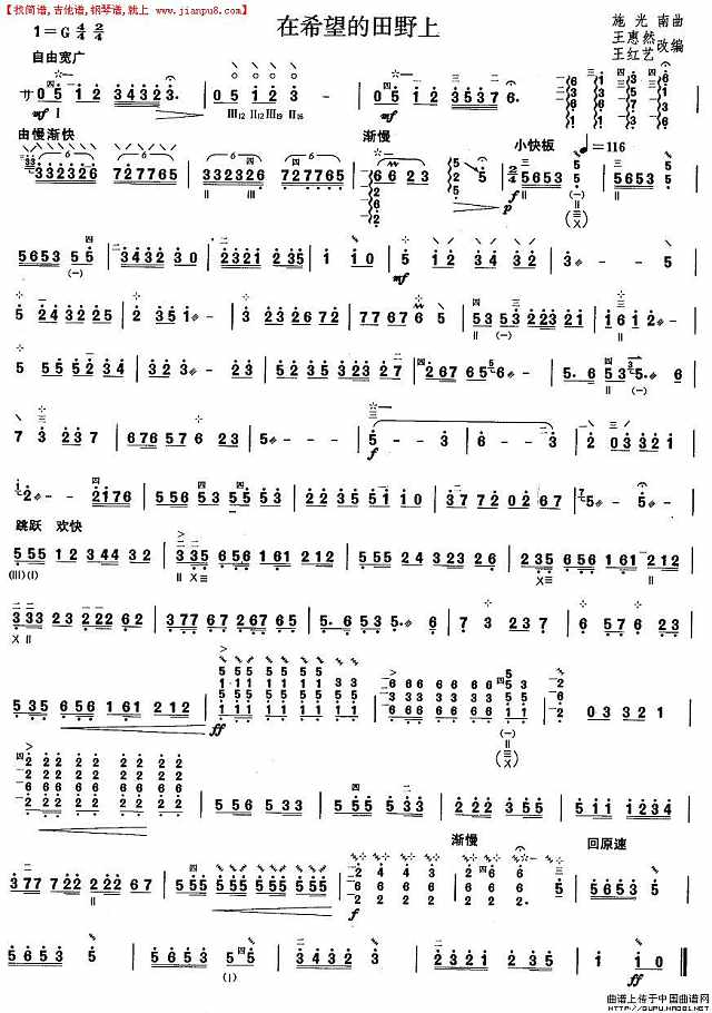柳琴四级：在希望的田野上简谱