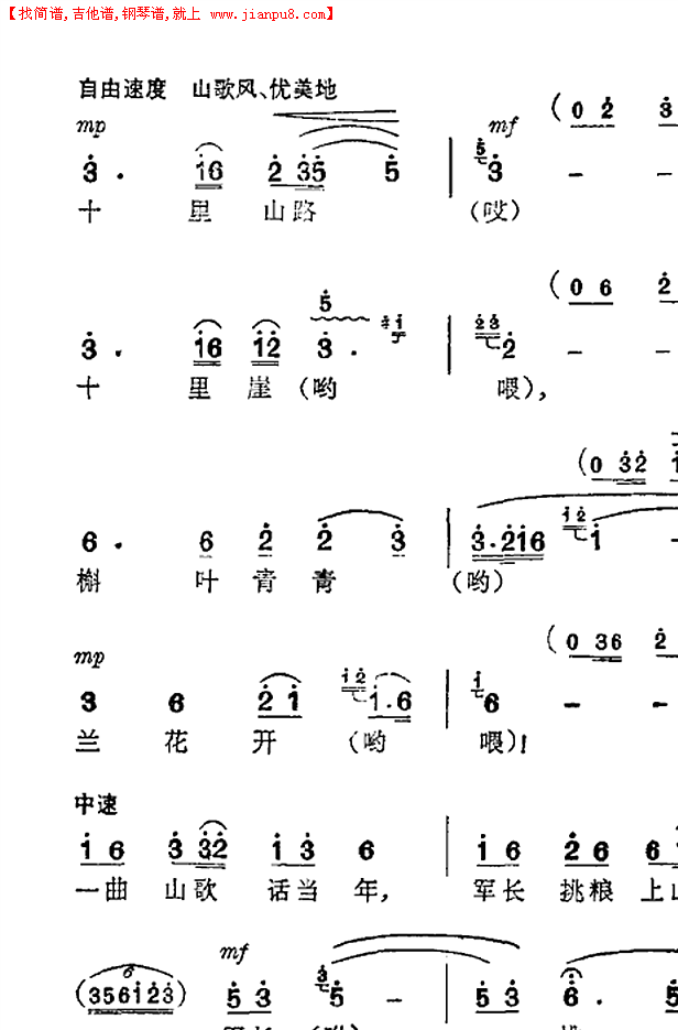 军长挑粮上山来(扫描谱)简谱