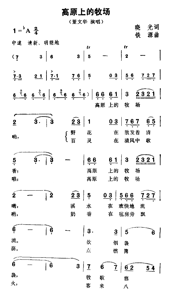高原上的牧场简谱