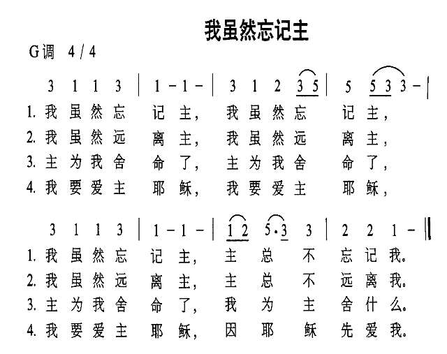 我虽然忘记主简谱