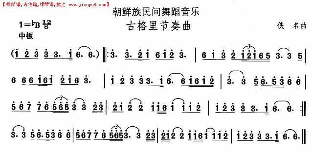 中国民族民间舞曲选（十一）朝鲜族舞蹈：古格里节奏曲（2）简谱