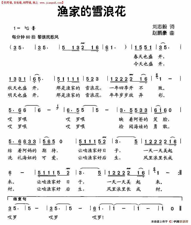 渔家的雪浪花简谱
