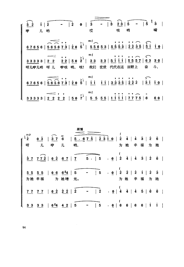 在希望的田野上(合唱)简谱