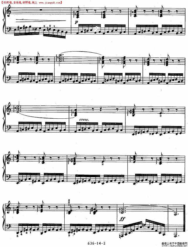 《车尔尼钢琴手指灵巧初步练习曲》OP.636-14简谱