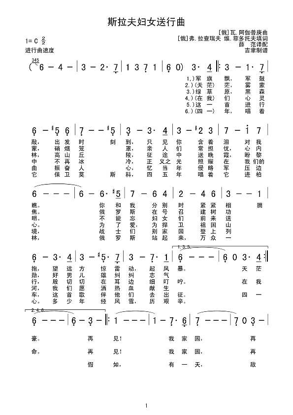斯拉夫妇女送行曲简谱
