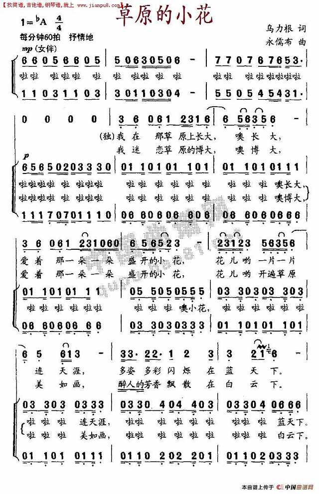 草原的小花简谱