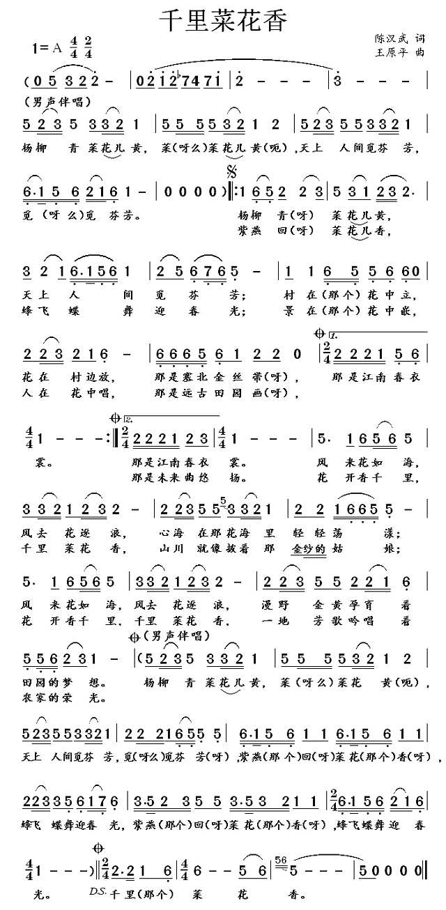 千里菜花香简谱
