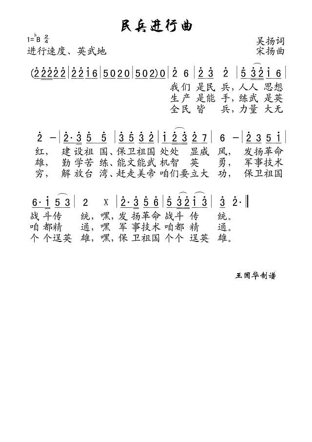 民兵进行曲（老歌制谱）简谱
