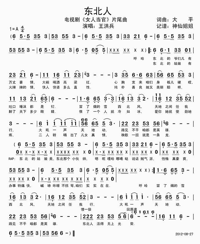东北人 《女人当官》片尾曲简谱