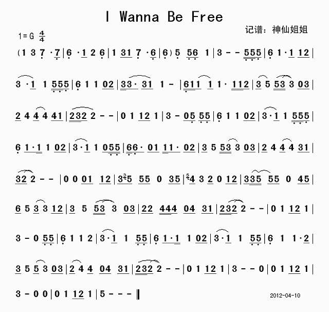I Wanna Be Free简谱
