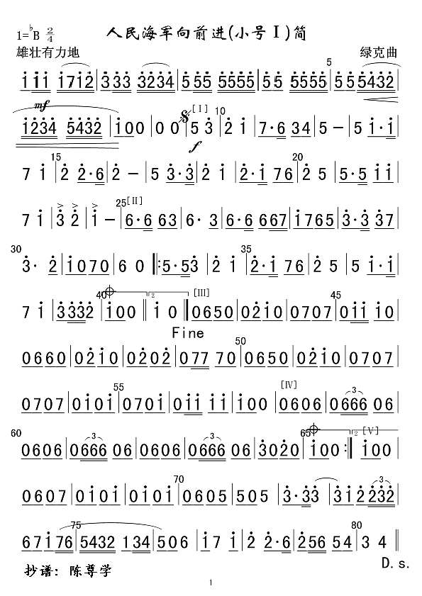 人民海军向前进(小号Ⅰ)简简谱
