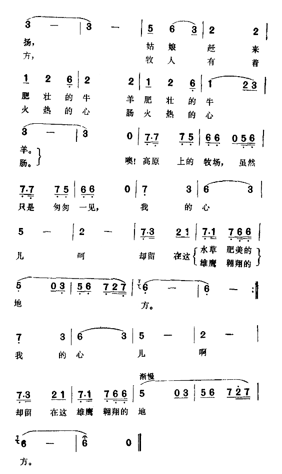 高原上的牧场简谱