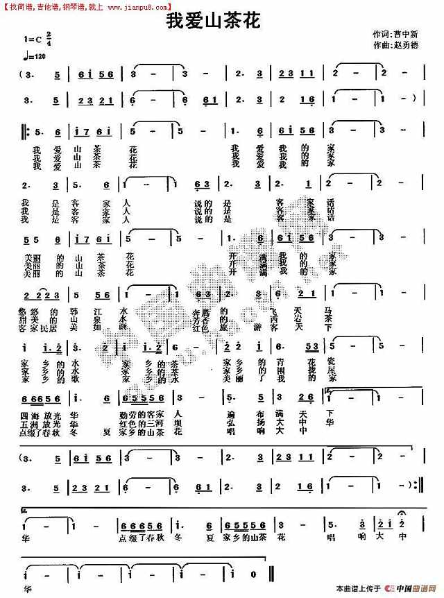 我爱山茶花简谱